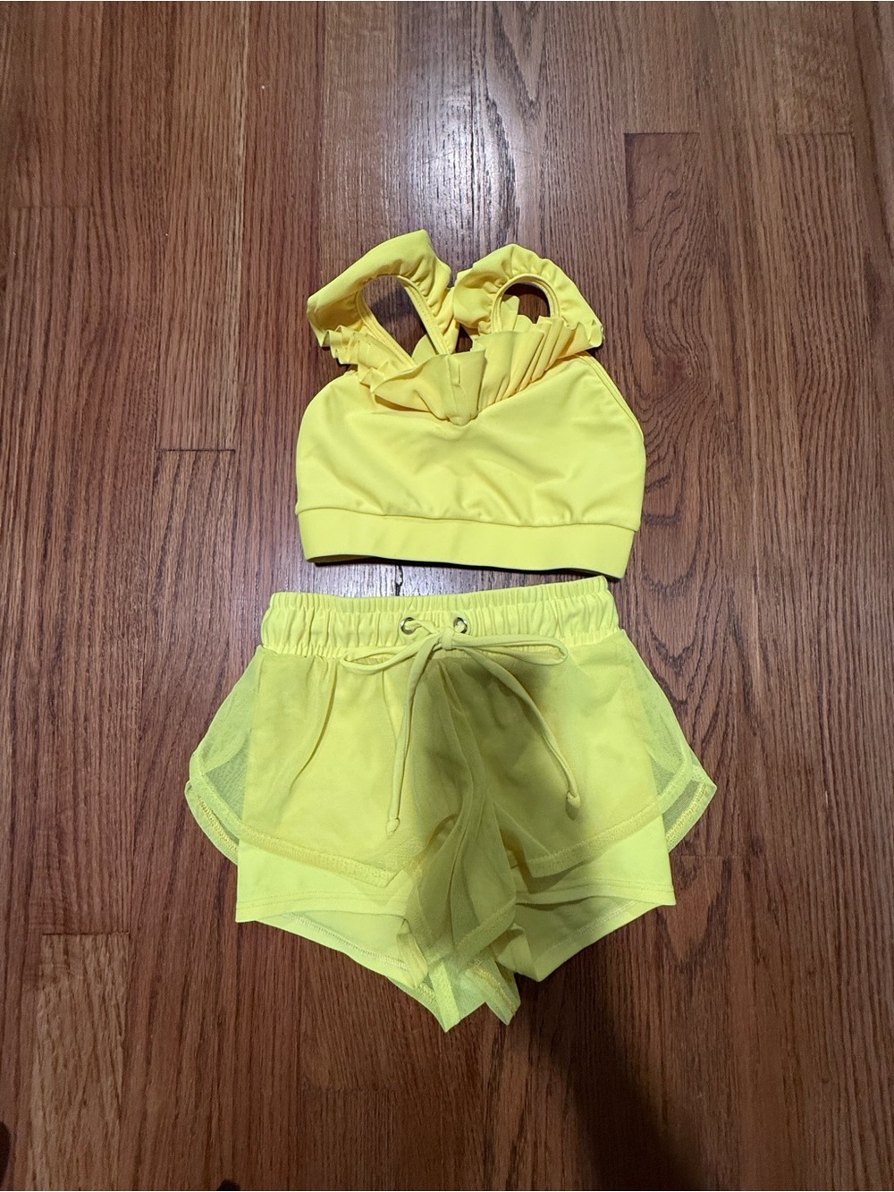 Kids Yellow Ruffled Dance Two-Piece Set